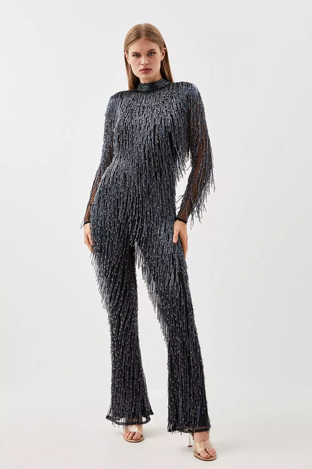 Beaded Fringed And Embellished Jumpsuit | Karen Millen