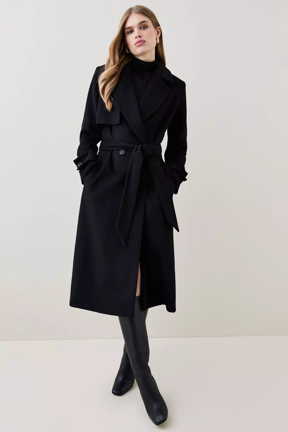 Black coat outlet belted