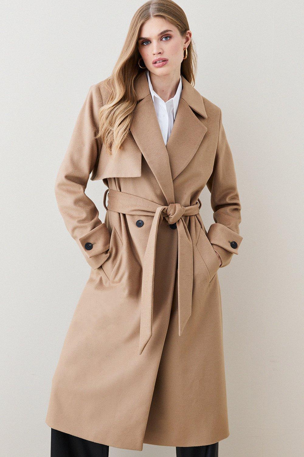 Italian Luxurious Textured Wool Belted Trench Coat