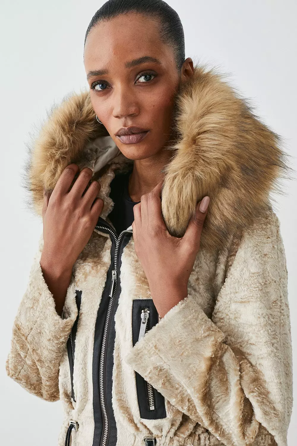 Faux fur cheap hood parka coat