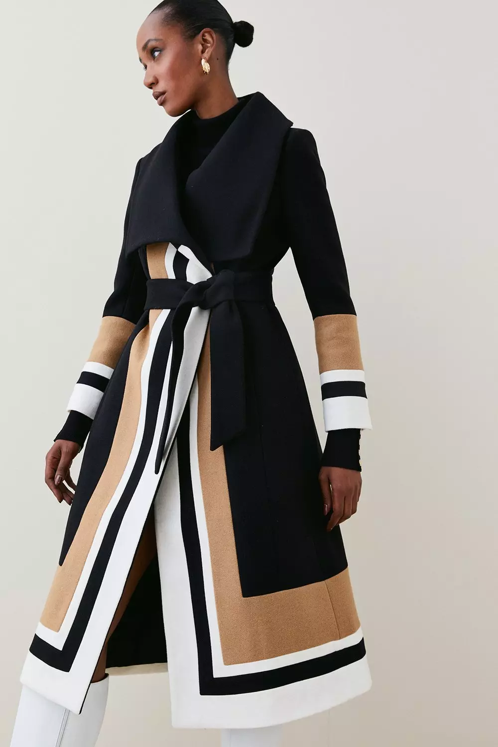 Veronica Combat Belted Wrap Wool Coat, Line