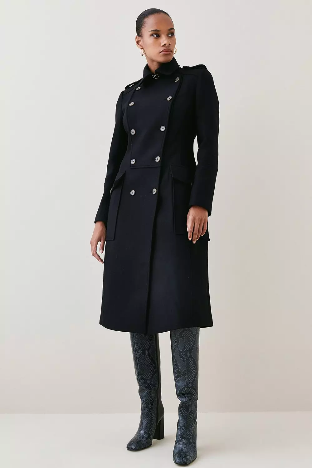 Military Coat, Hooded Coat, Wool Coat, Black Coat, Fitted Coat