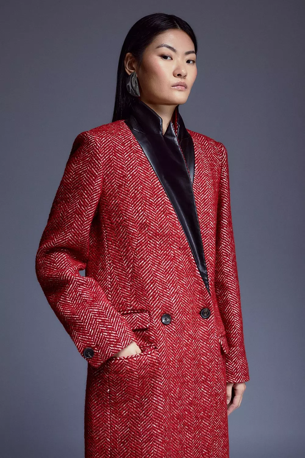 Red store herringbone coat