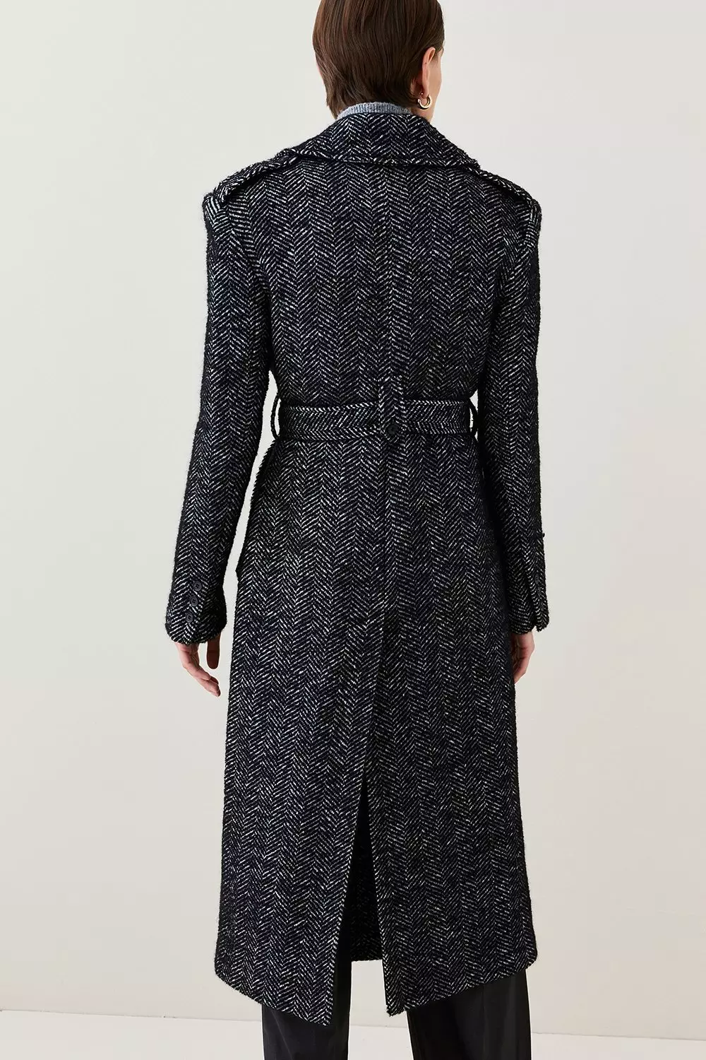 Plus Herringbone Double Breasted Wool Coat