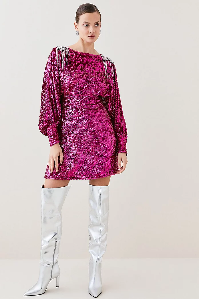 Cokes van mening zijn Wasserette Sequin Crystal Embellished Woven Mini Dress | Karen Millen