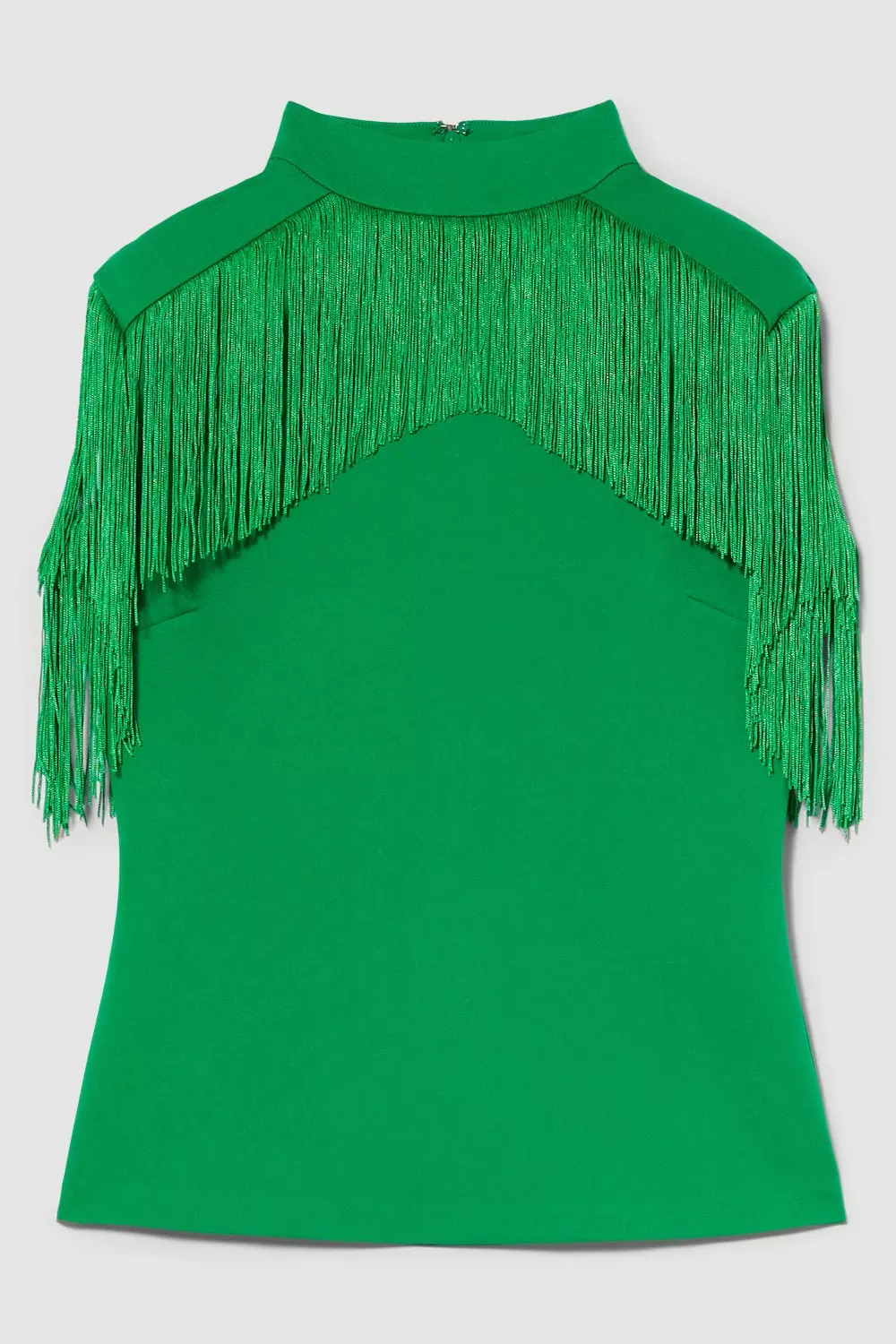 Fringe Trim High Neck Ponte Top