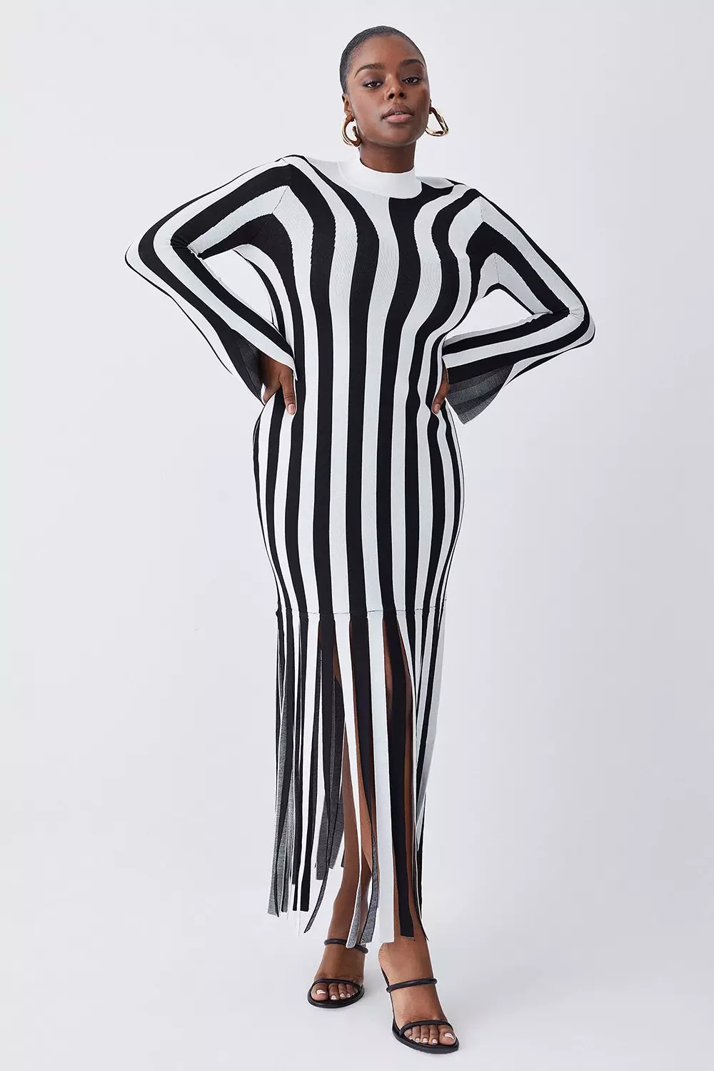 Plus size black and white vertical striped outlet dress