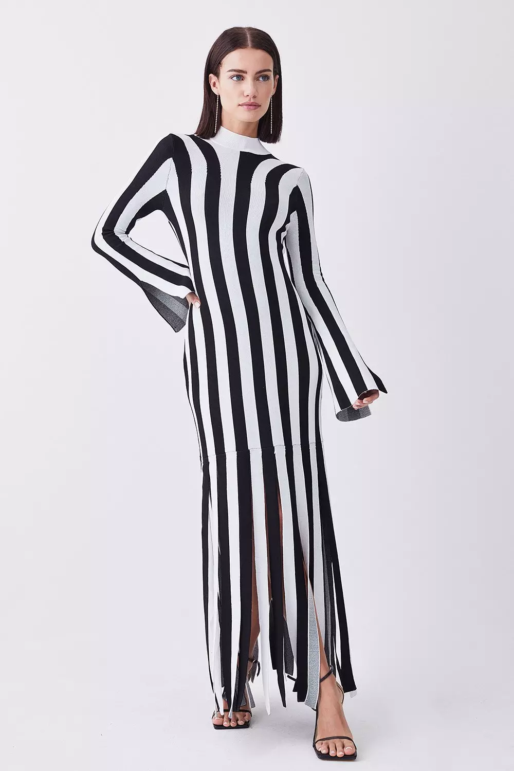 Petite Stripe Knitted Maxi Column Dress | Karen Millen