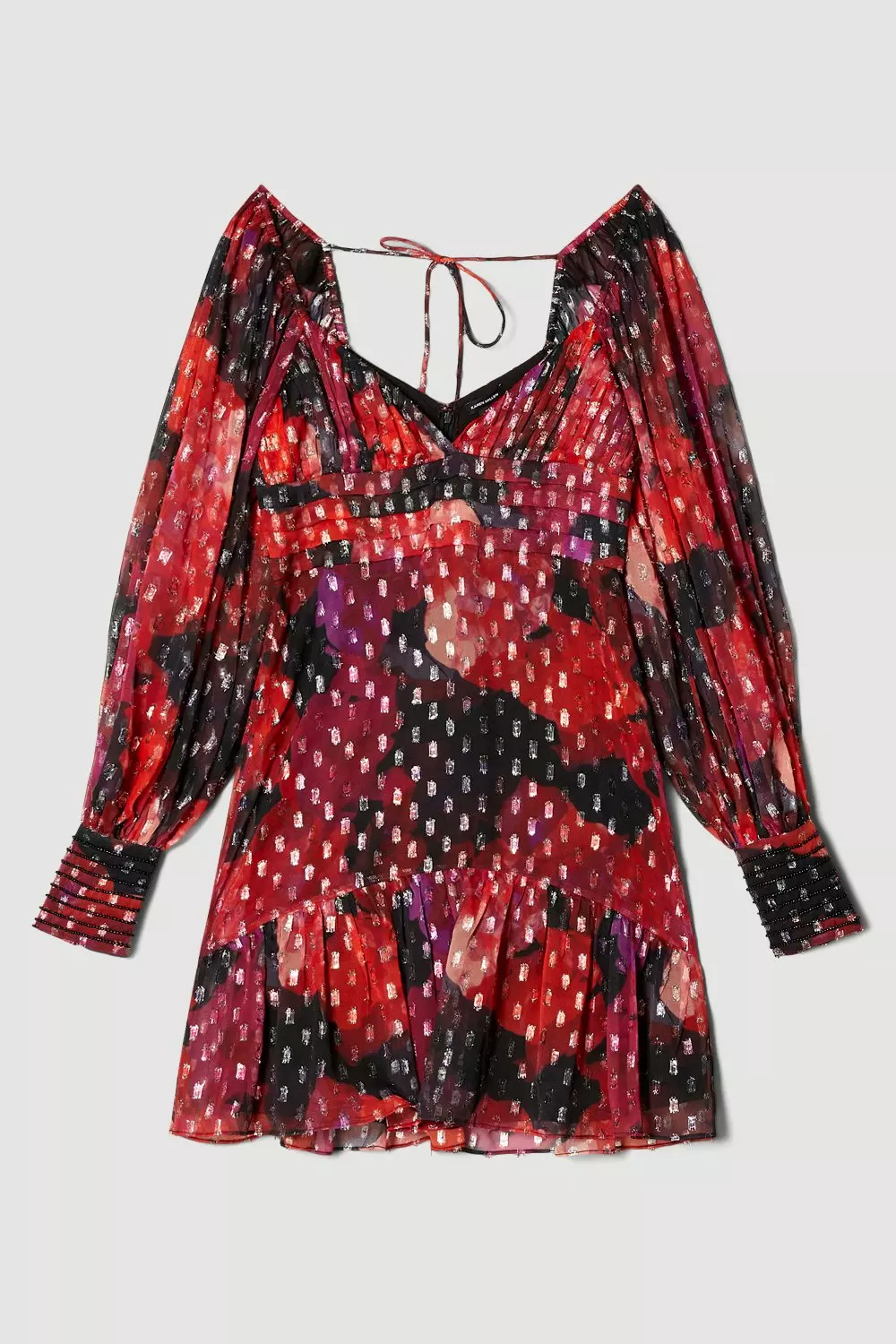 Floral Metallic Beaded Cuff Woven Mini Dress Karen Millen