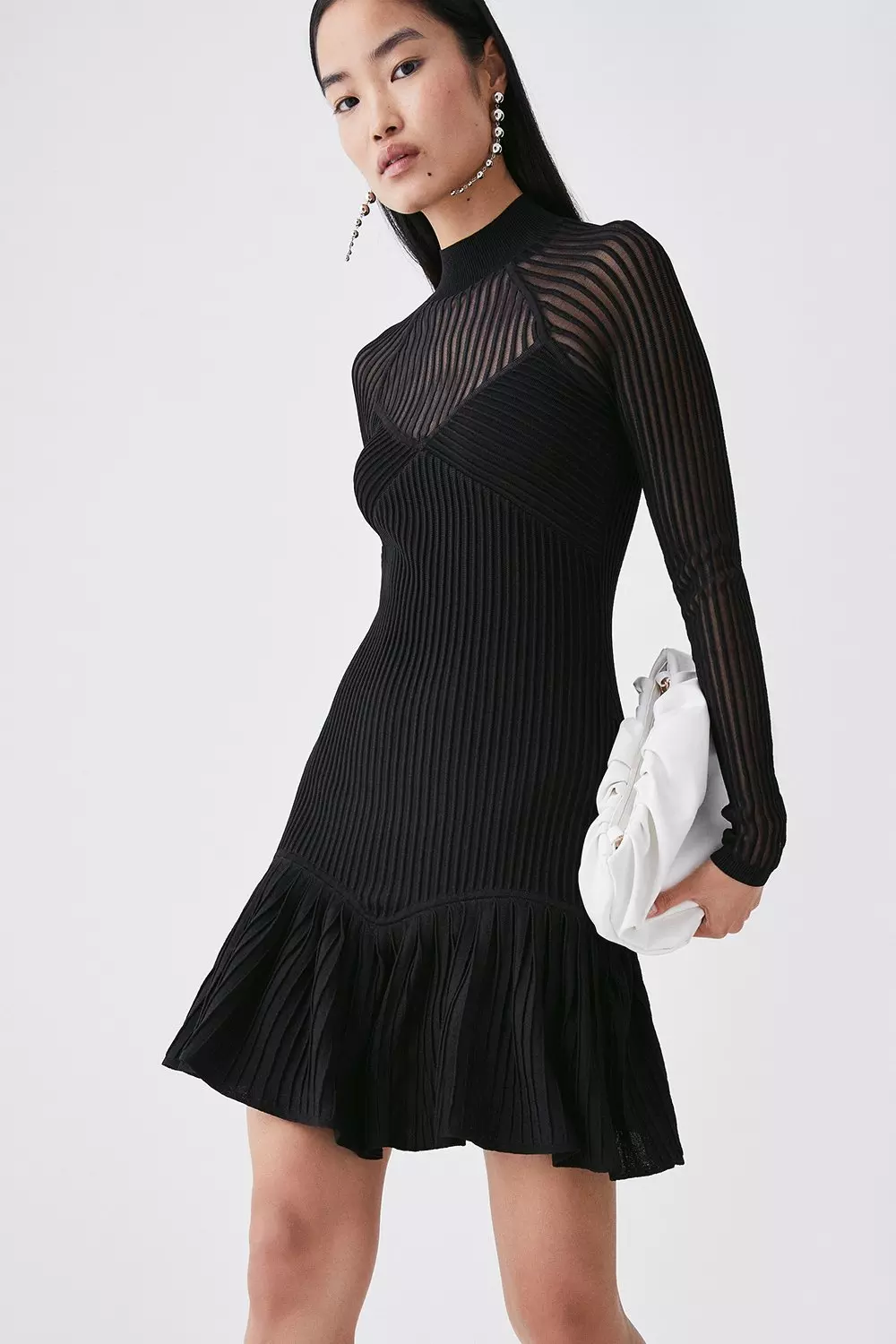 Petite Sheer Knit Peplum Hem Dress | Karen Millen