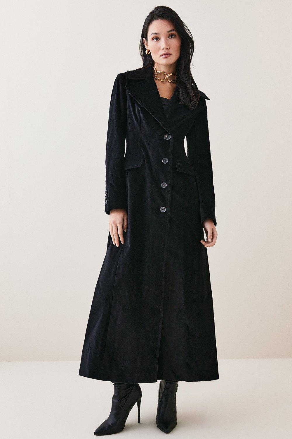 Long velvet coat with clearance hood