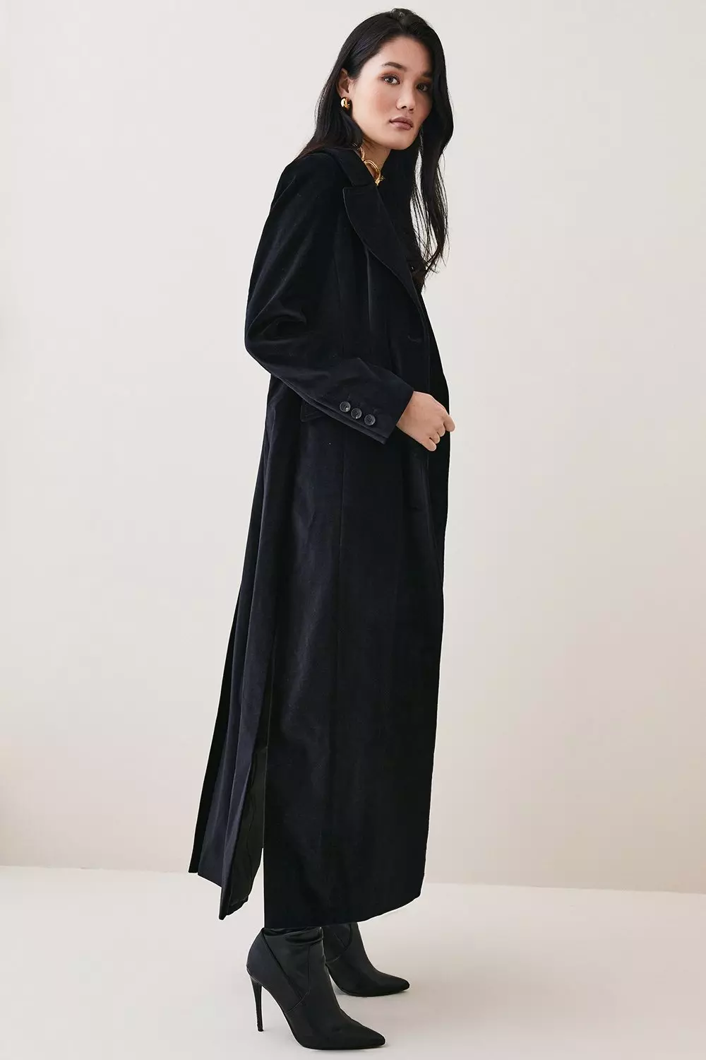 Long velvet coat with clearance hood