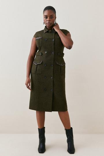 Green Lydia Millen Plus Size Tweed Tailored Midi Dress