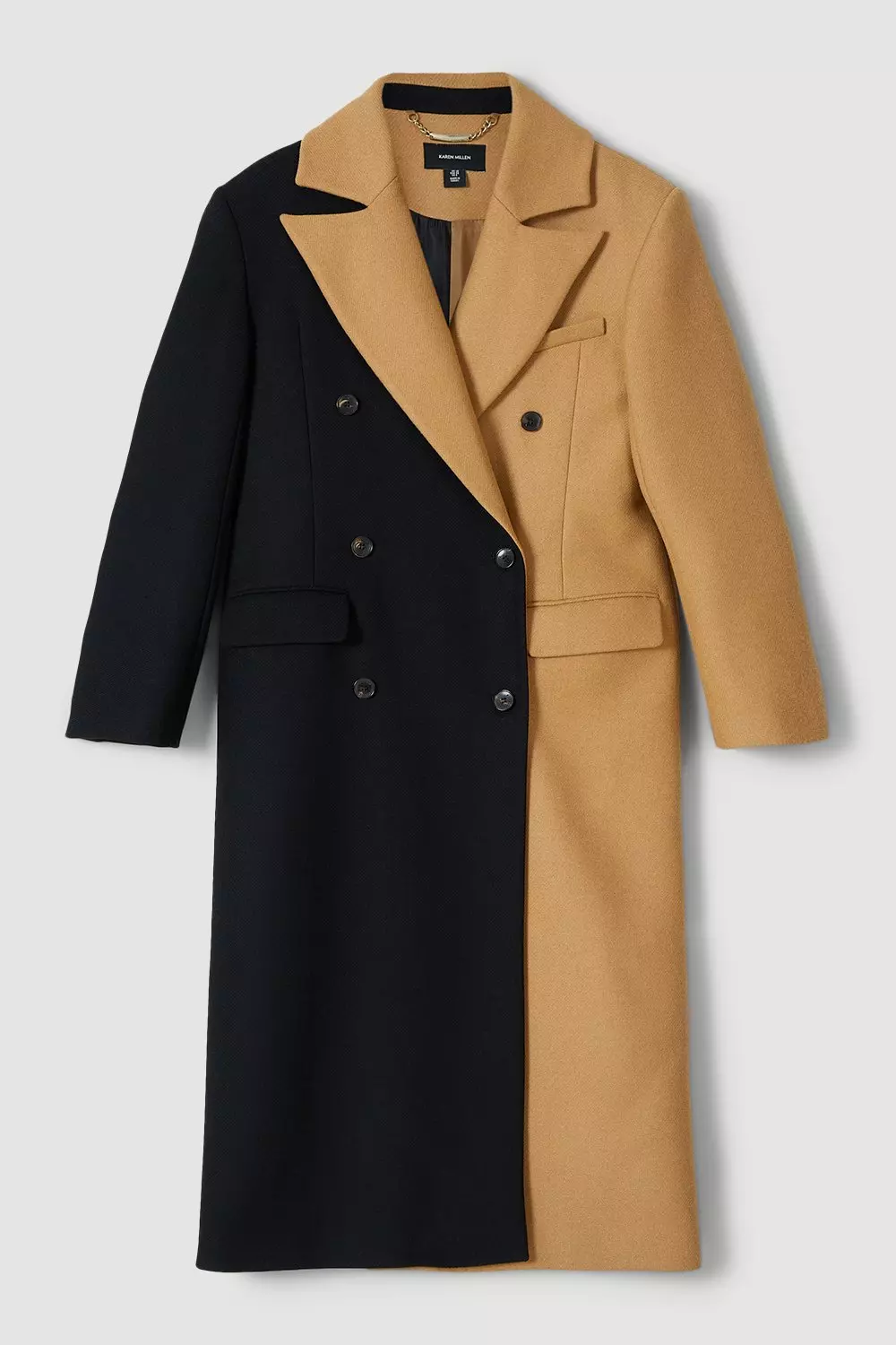 Italian Virgin Wool Color Block Strong Shoulder Anti Fit Coat | Karen Millen