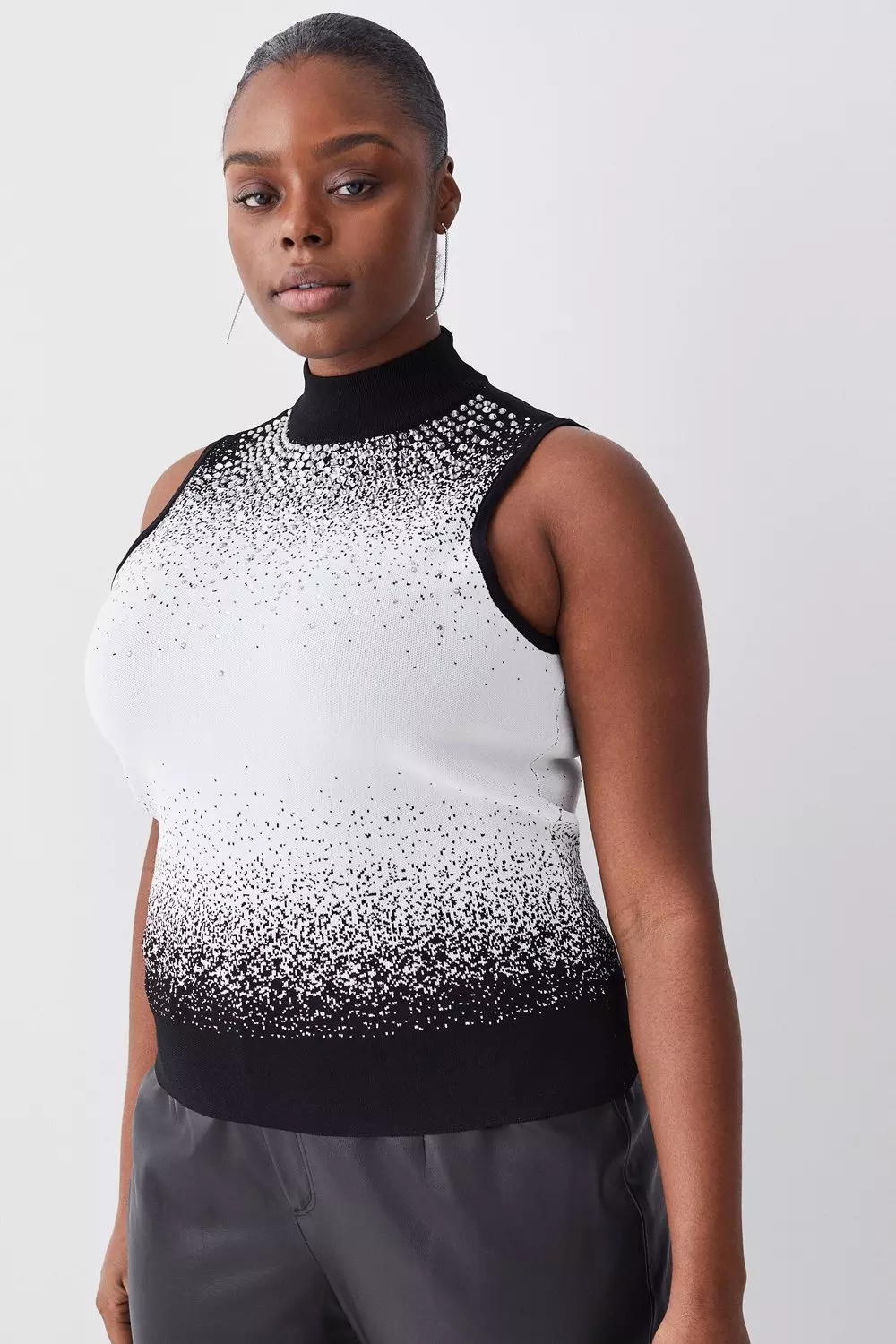 Plus Size Hotfix Sequin Knit High Neck Sweater