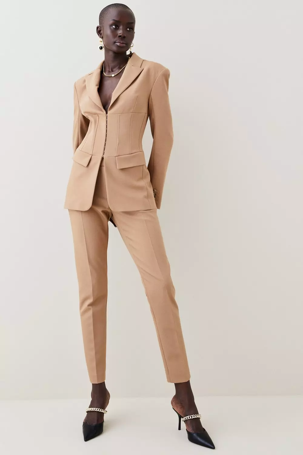 TeresaCollections - Waist Belted Blazer and High Waist Pants Suit Set