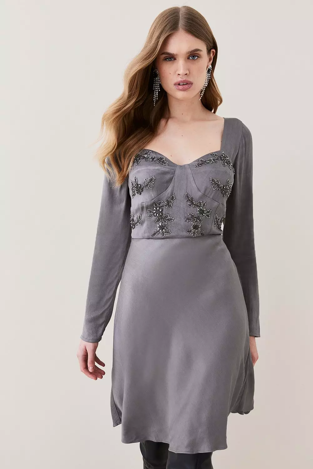 Satin embellished clearance dress