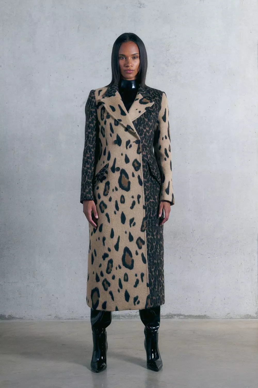 Italian Wool Blend Animal Mix Jacquard Double Breasted Coat