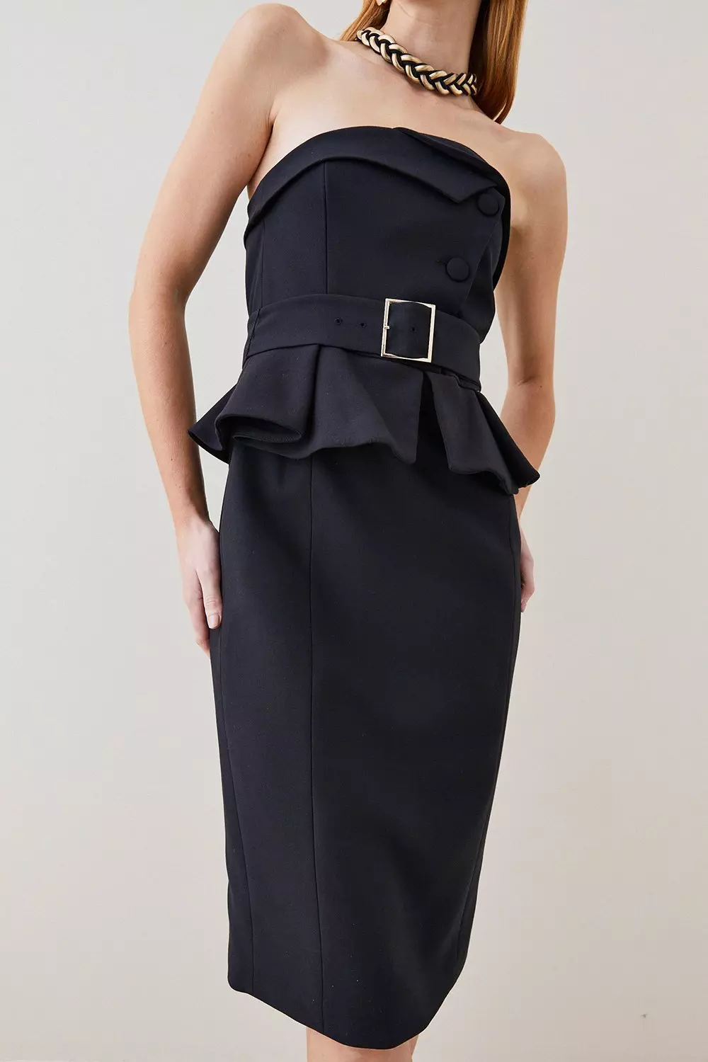 Compact Stretch Peplum Midi Dress | Karen Millen