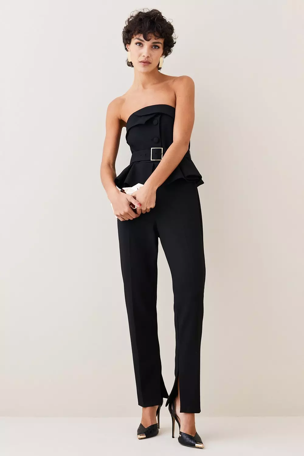 Compact Stretch Peplum Jumpsuit