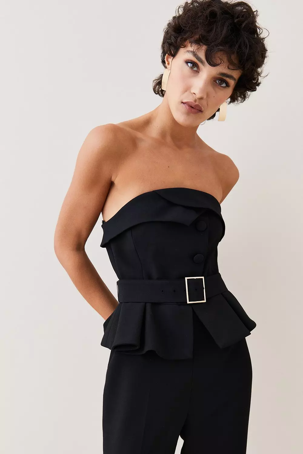 Compact Stretch Peplum Midi Dress | Karen Millen