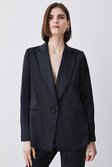 Black Italian Structured Satin Tailored Single Breasted Jacket