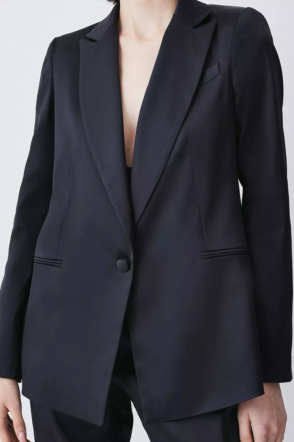 Italian Structured Satin Tailored Single Breasted Jacket | Karen Millen