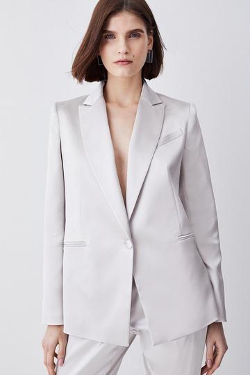 Italian Structured Satin Tailored Single Breasted Jacket oyster