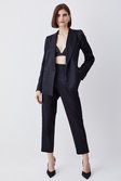 Black Italian Structured Satin Tailored High Waisted Trousers