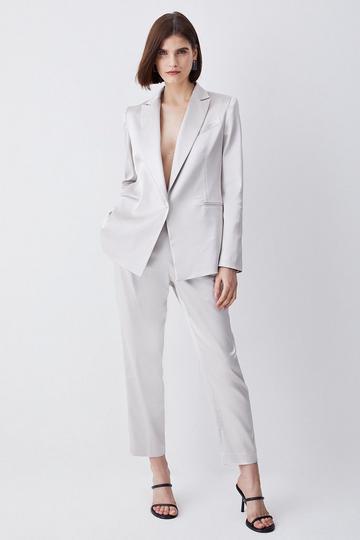 Italian Structured Satin High Waisted Pants oyster