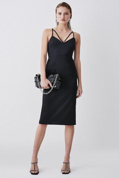 Italian Structured Satin Pencil Midi Dress