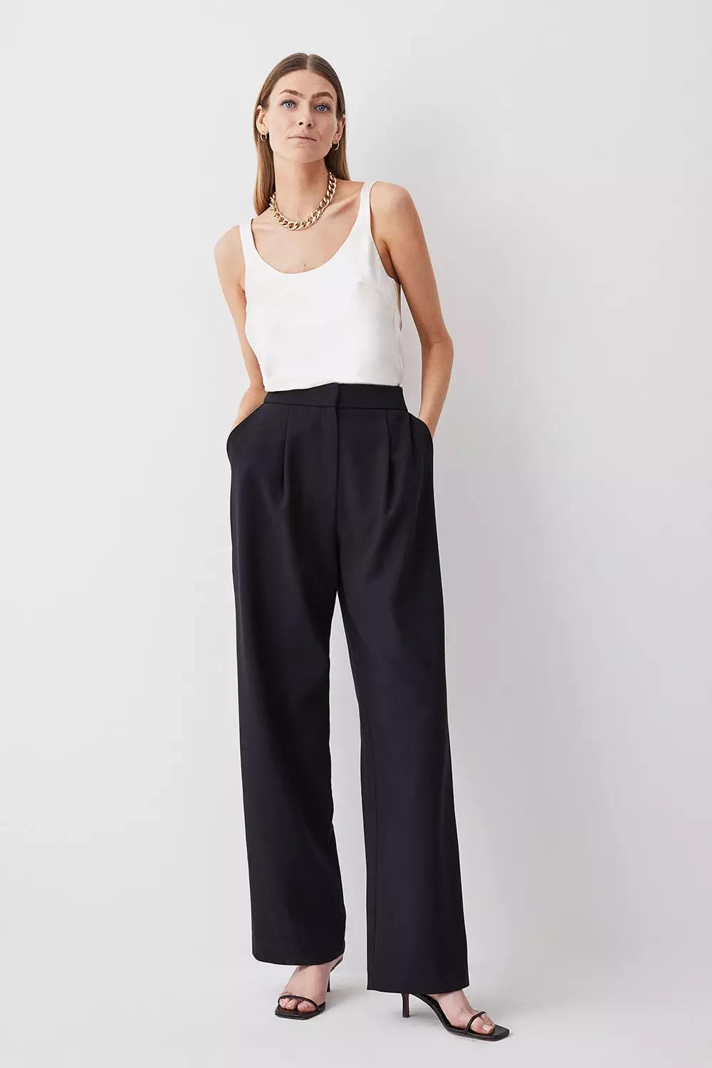 Black wide on sale leg stretch trousers