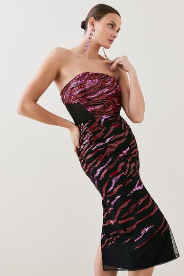 Pink Abstract Sequin And Embroidery Bandeau Dress