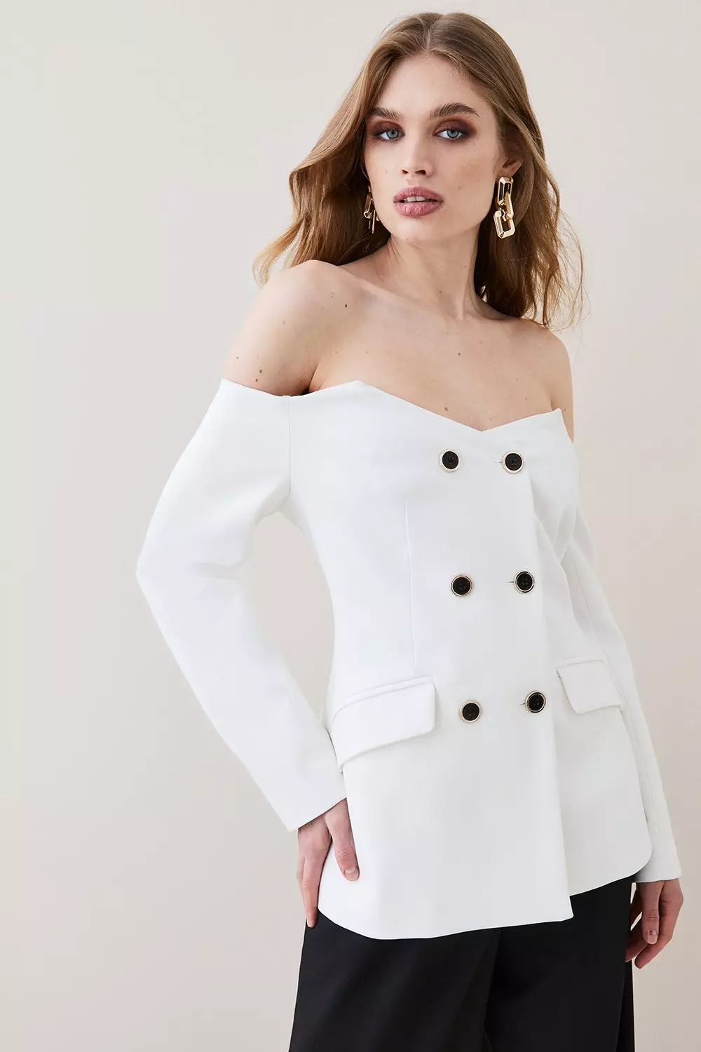 Clean Tailored Off The Shoulder Jacket | Karen Millen