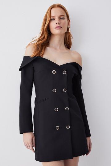 Black Clean Tailored Bardot Mini Dress