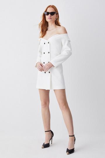 Clean Tailored Off The Shoulder Mini Dress ivory