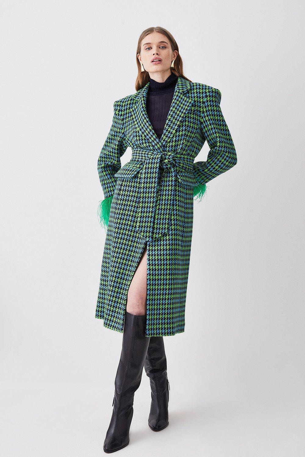 Colorpop Tweed Feather Cuff Coat