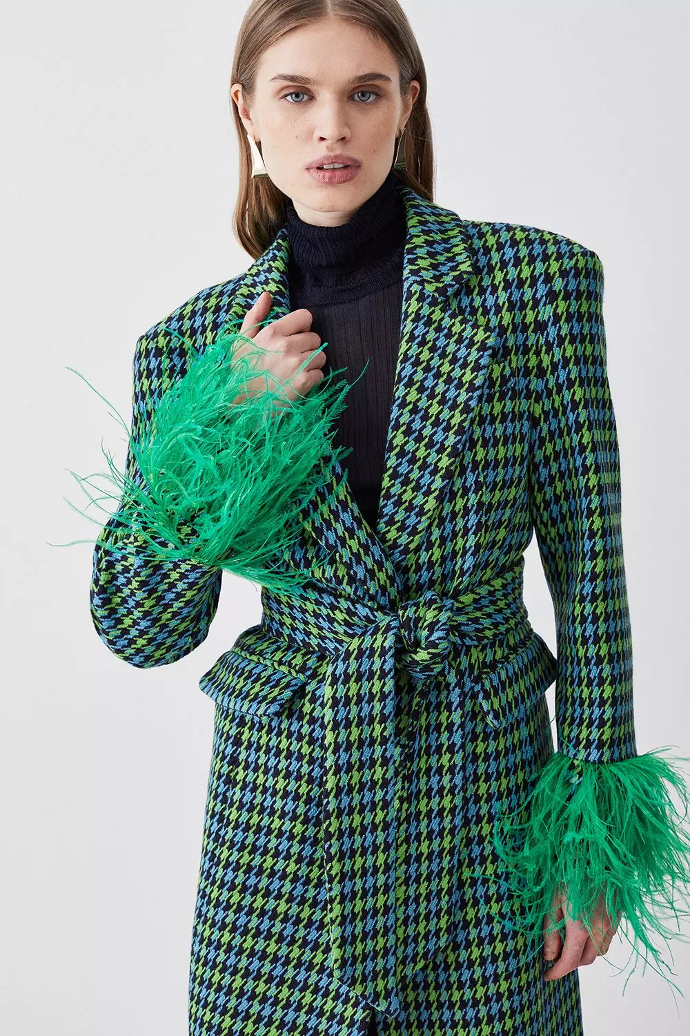 Colorpop Tweed Feather Cuff Coat