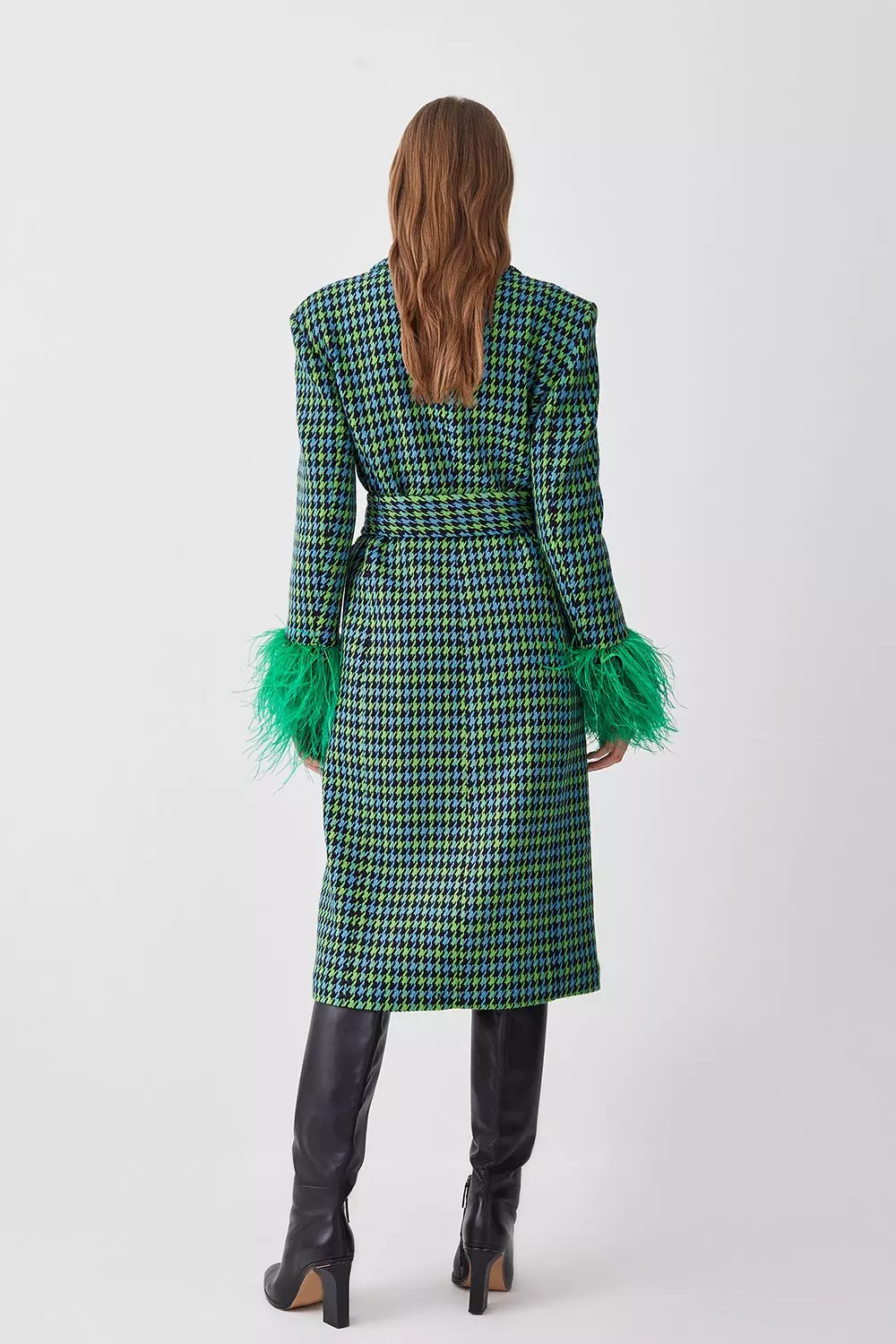 Colorpop Tweed Feather Cuff Coat | Karen Millen