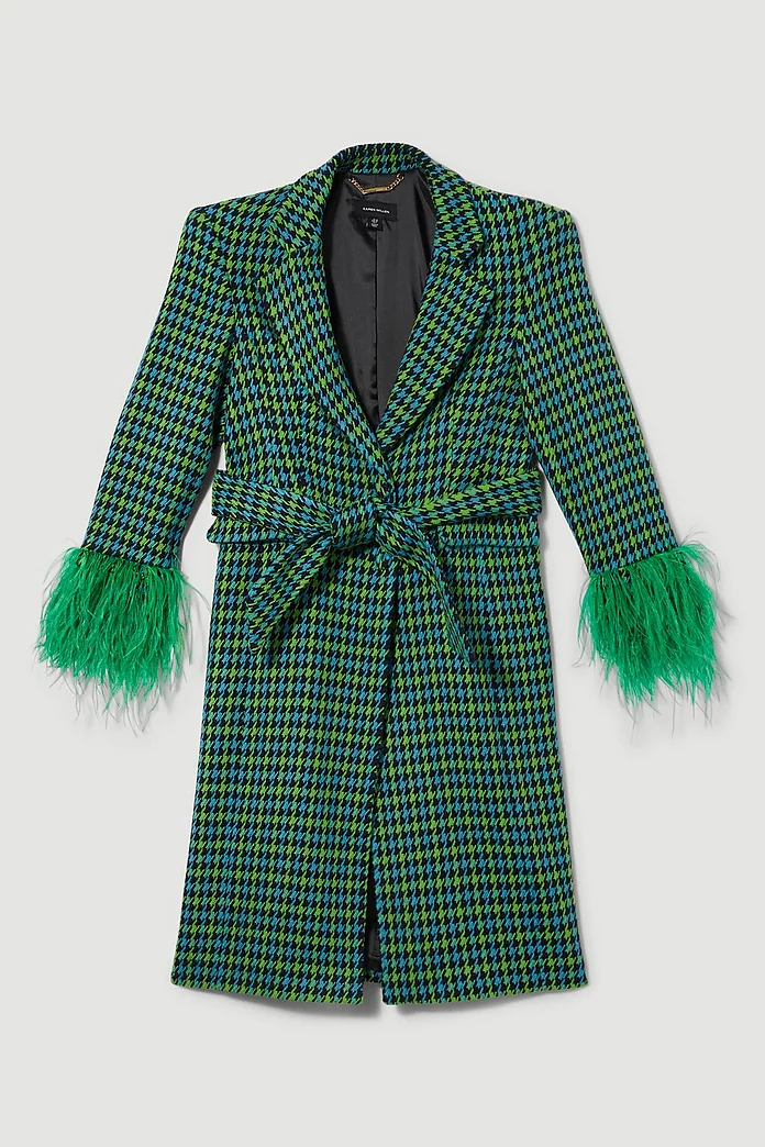 Colorpop Tweed Feather Cuff Coat | Karen Millen