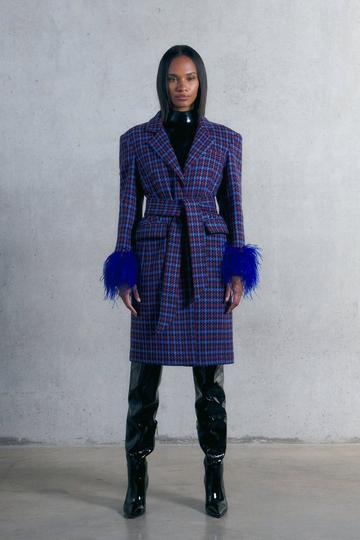 Purple Colorpop Tweed Feather Cuff Coat