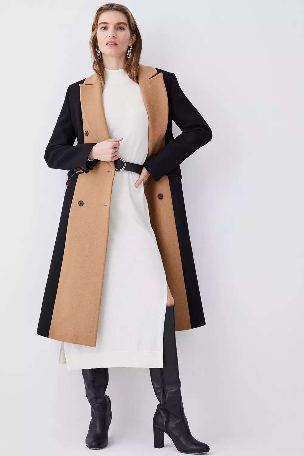 Women's color block wool hot sale coat