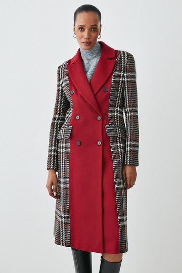 Red Italian Manteco Wool Colourblock Tweed Coat