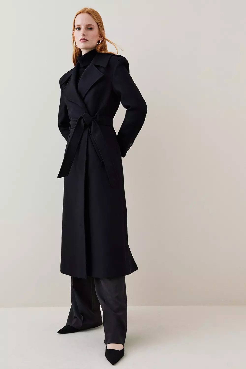 Italian Virgin Wool Blend Strong Shoulder Coat | Karen Millen