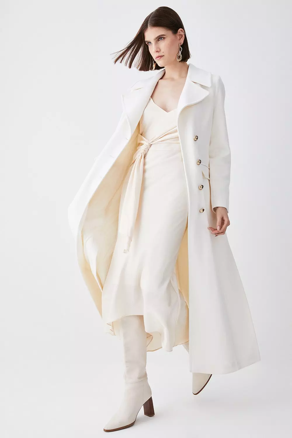 Italian Wool Side Split Tailored Maxi Coat | Karen Millen