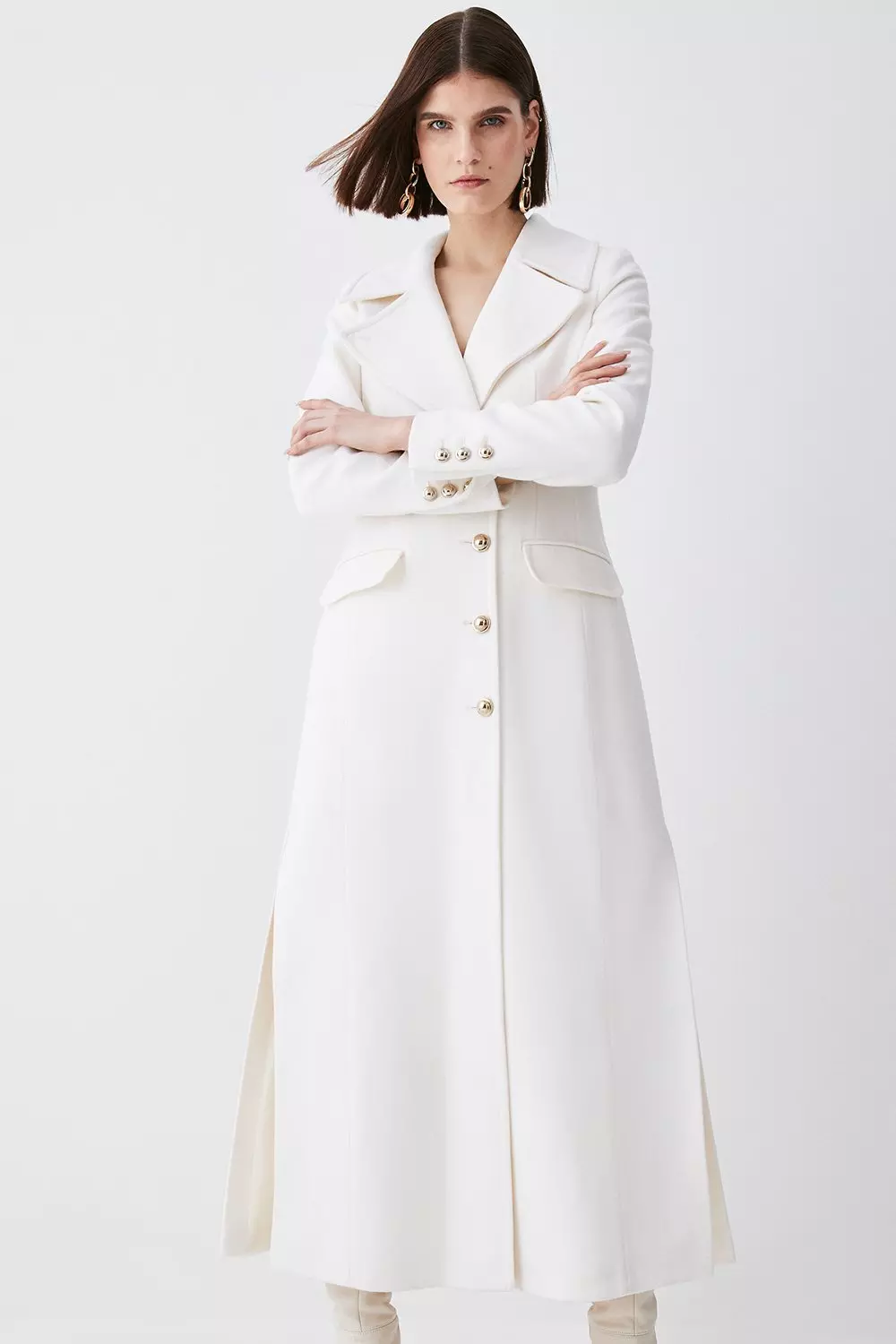 Italian Wool Side Split Tailored Maxi Coat | Karen Millen