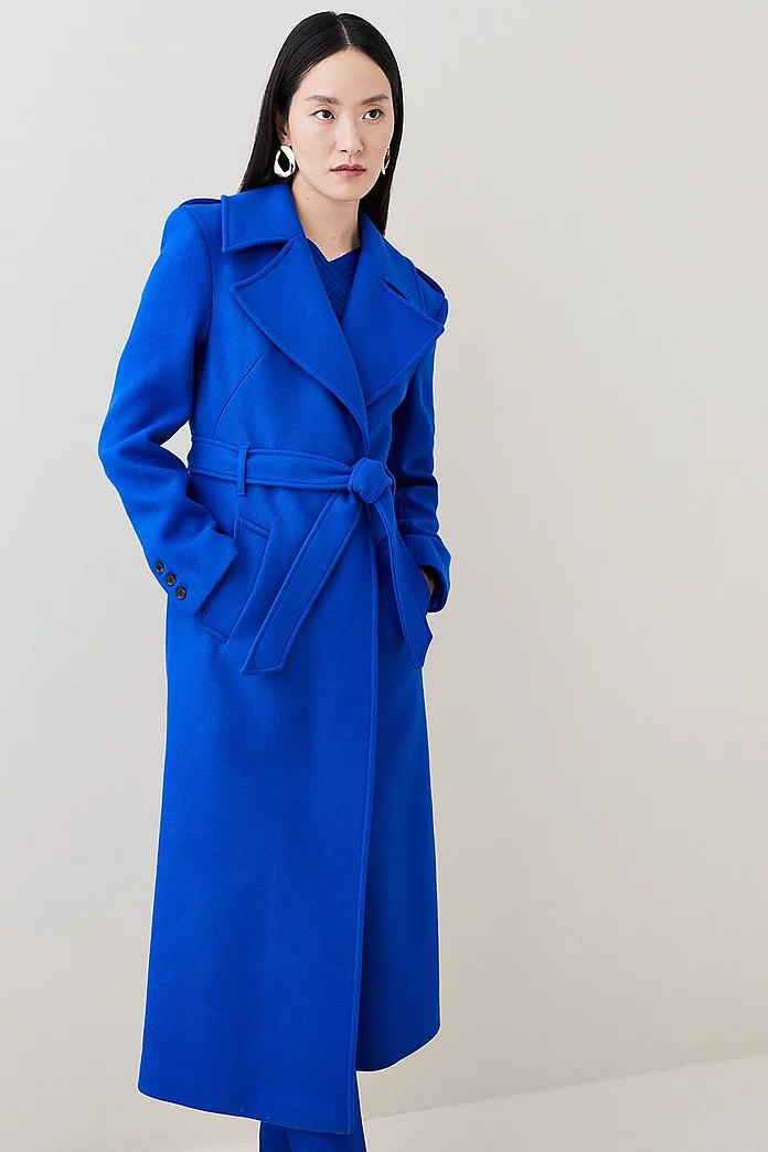 Italian Virgin Wool Strong Shoulder Coat | Karen Millen