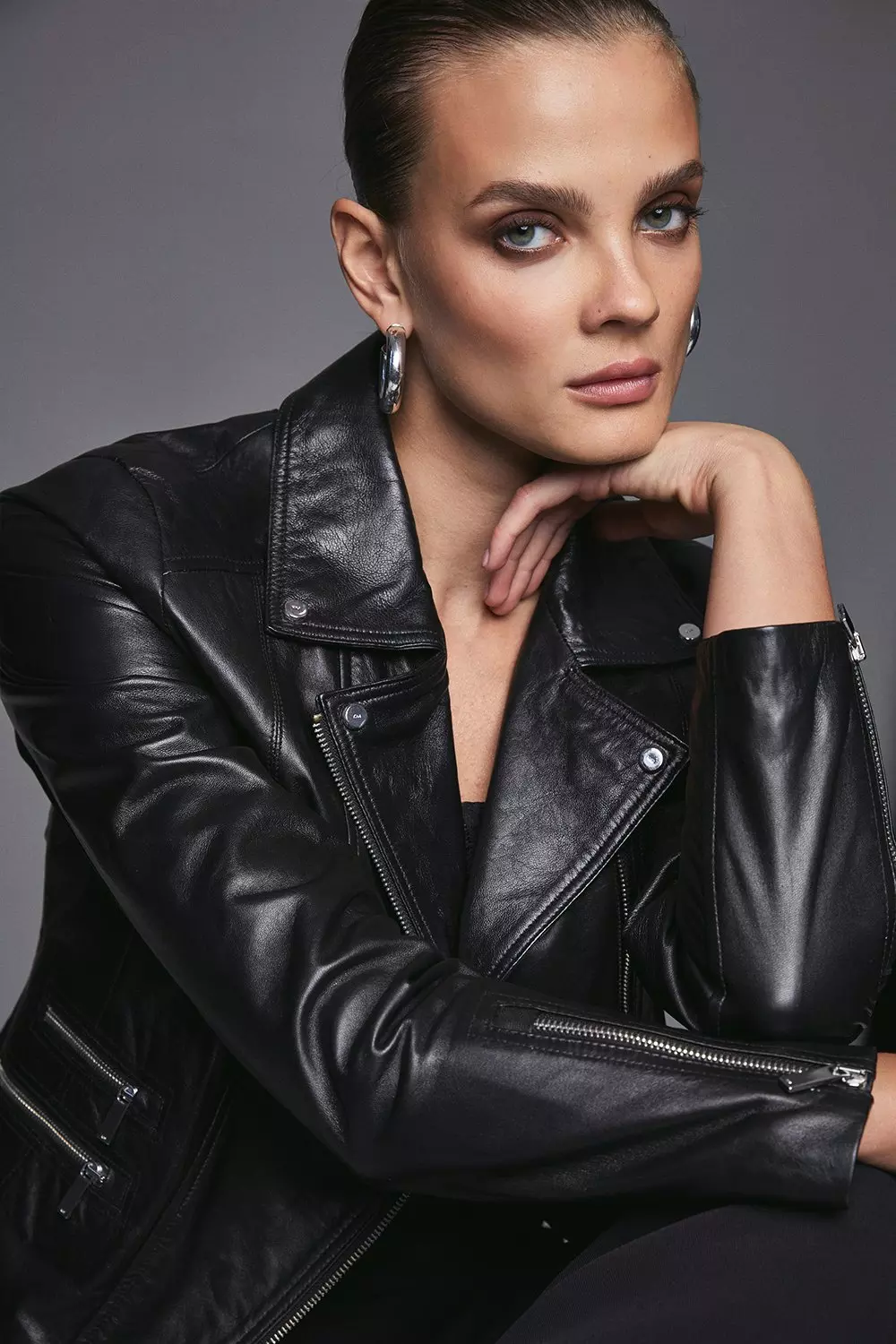 Black leather jacket tall sale