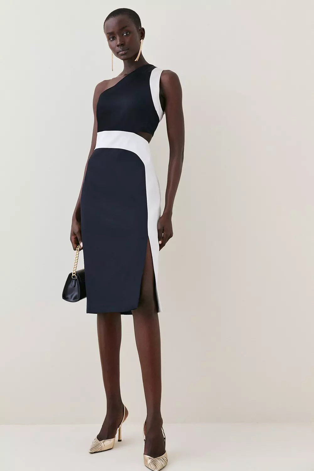 Black Midi Dress Asymmetrical Color Block