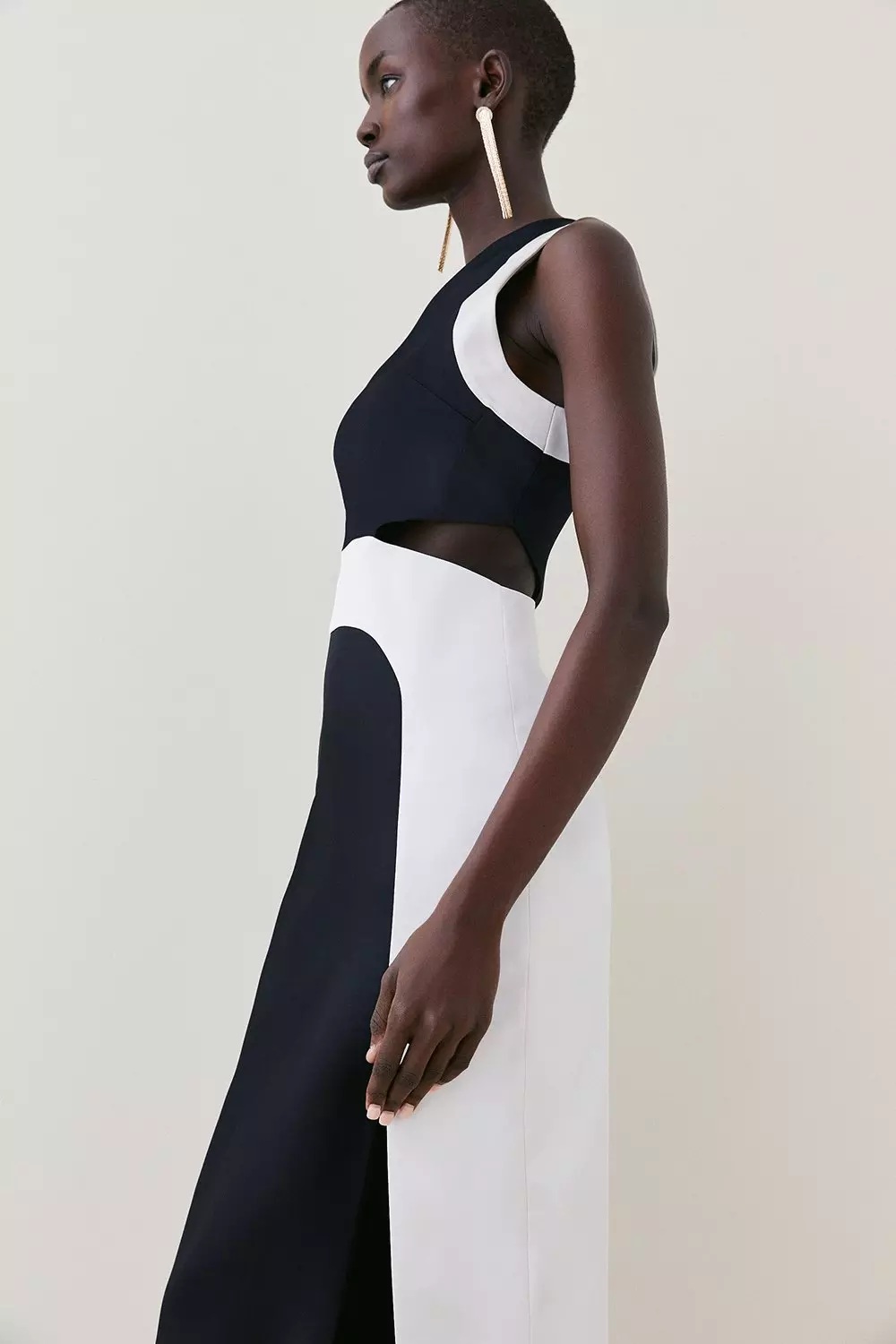 Asymmetrical black and white dress sale